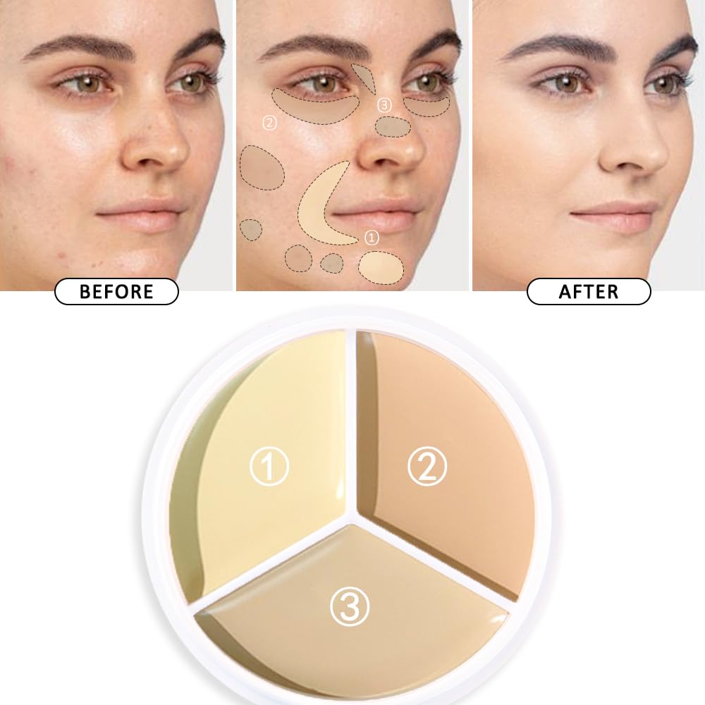 Kaely Tri Color Concealer Pot,Color Correcting Concealer for Dark Circles Spots,3 Color Cream Concealer Full Coverage,Foundation Contour Makeup Palettes,under Eye Brightener corrector de ojeras,03