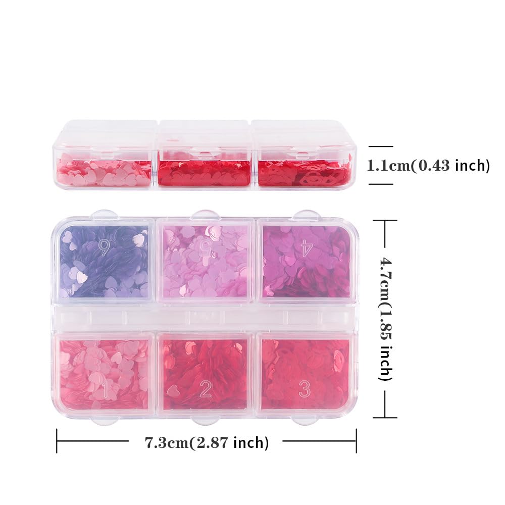 12 Grids Valentine’s Day Nail Art Glitter Sequins 3D Laser Red Pink Heart Glitters Nail Decals,Holographic Love Heart Nail Art Supplies for Women Manicure Charms Decorations Body Makeup Sets