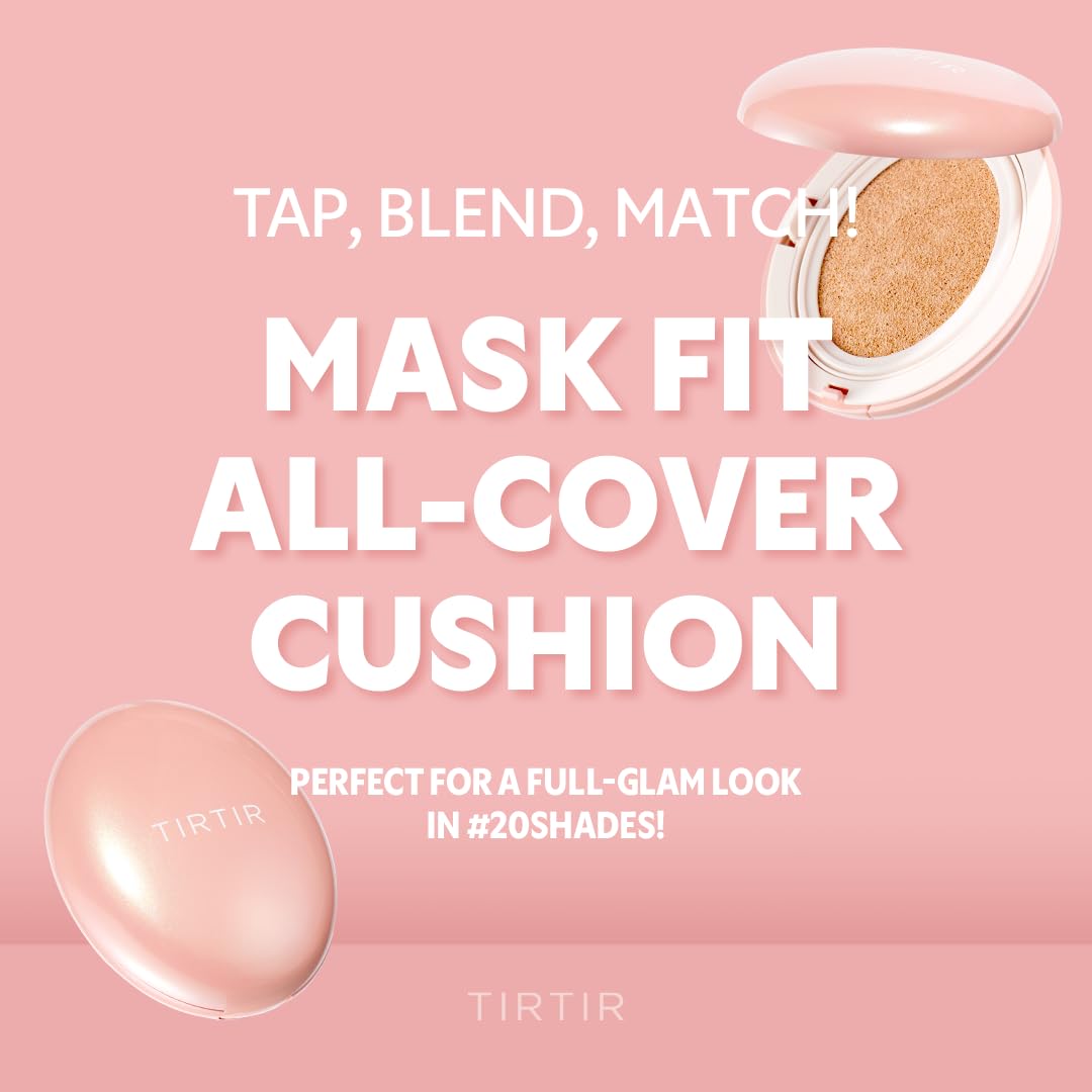 TIRTIR Mask Fit All Cover Pink Cushion Foundation | High coverage, Velvety Matte Finish, Lightweight, Flawless, Corrects Redness, Korean Cushion (#23N Sand, Full Size, 0.63 Fl Oz)