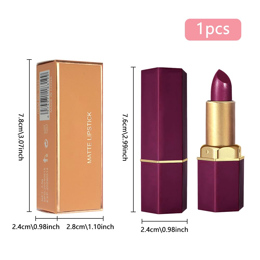 Dark Purple Metallic Lipstick for Women,Lightweight Shimmer Frosted Lipstick,Glitter Lip Gloss Stain Long Lasting Waterproof Smudge Proof 24 Hour Full Coverage Lip Makeup,Vegan