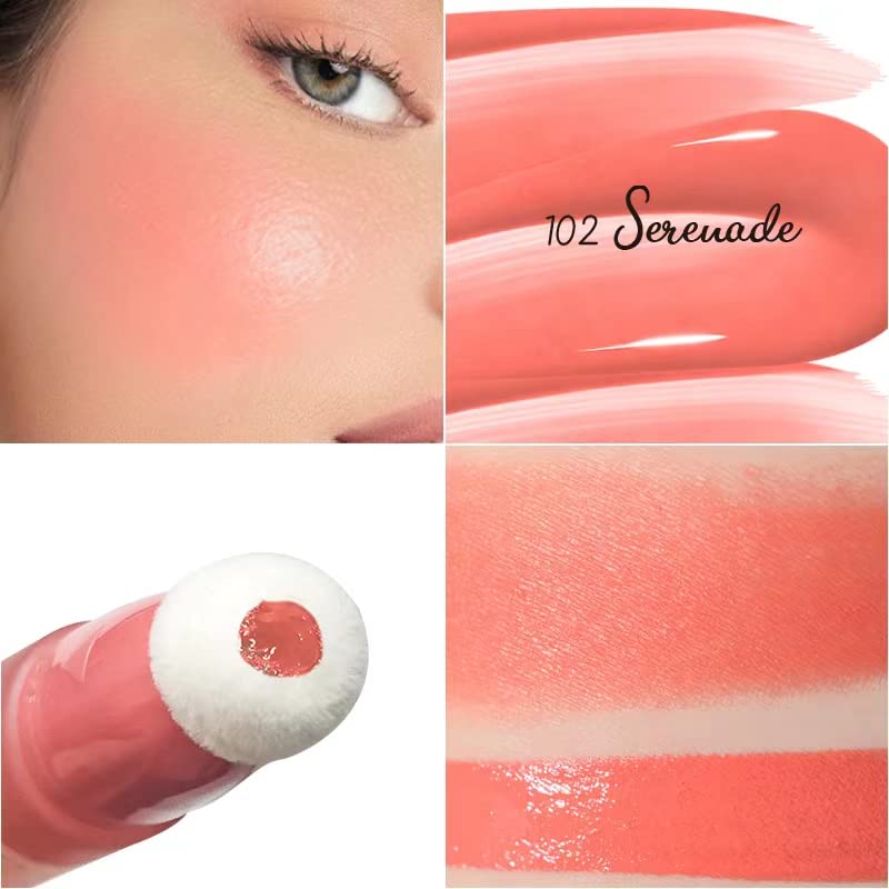 Blush Beauty Wand, Liquid Face Blush Contour Wand with Cushion Applicator, Smooth Cream Blush Wand Natural Matte Finish, Lightweight Blendable Blush Stick Makeup for Cheek,102 Coral