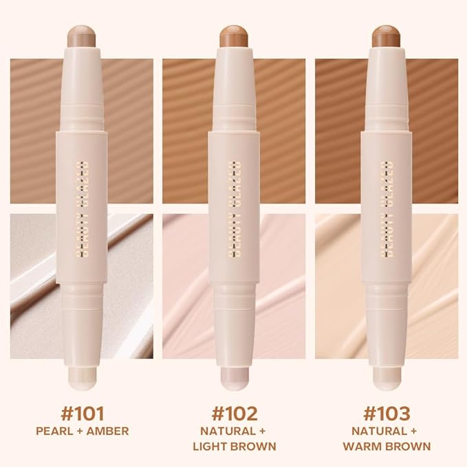 Cream Contour Sticks,Shades with Highlighter & Bronzer,Non-greasy and Waterproof Contouring Pen,Easy to Sculpt the Face and Create a Lightweight Finishing Makeup (02#Bronzer contour and glow sticks)