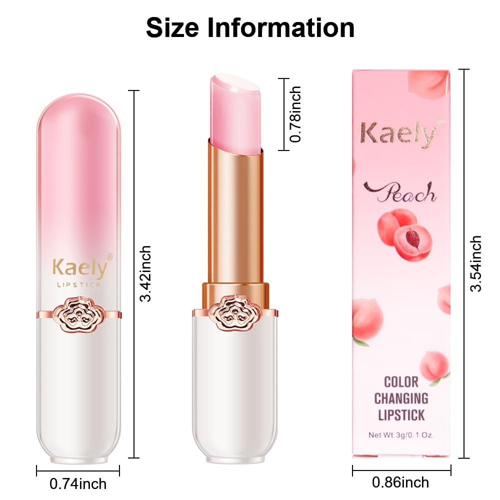 Kaely 2Pcs Peach Hydrating Lipstick Tinted Lip Balm, Color Changing PH Lipstick Makeup, Korean Magic Lip Stain Long Lasting Waterproof, labiales magicos 24 horas originales