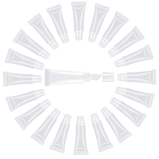 JIAKAI 10ml Mini Clear Refillable Empty Tubes Lip Gloss Balm Container,Soft Tubes Makeup Box,Shampoo Samples Empty Tubes with Screw Cover (20pcs)