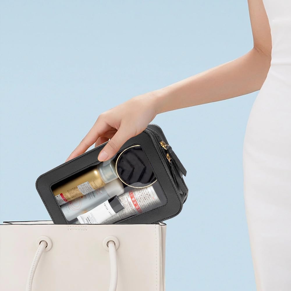 Clear Makeup Bag Small, TSA Approved Portable Toiletry Bag with Zipper Cosmetic Travel Bag Makeup Organizer Case Mini Makeup Pouch for Purse Car Organizer Bag for Women Men