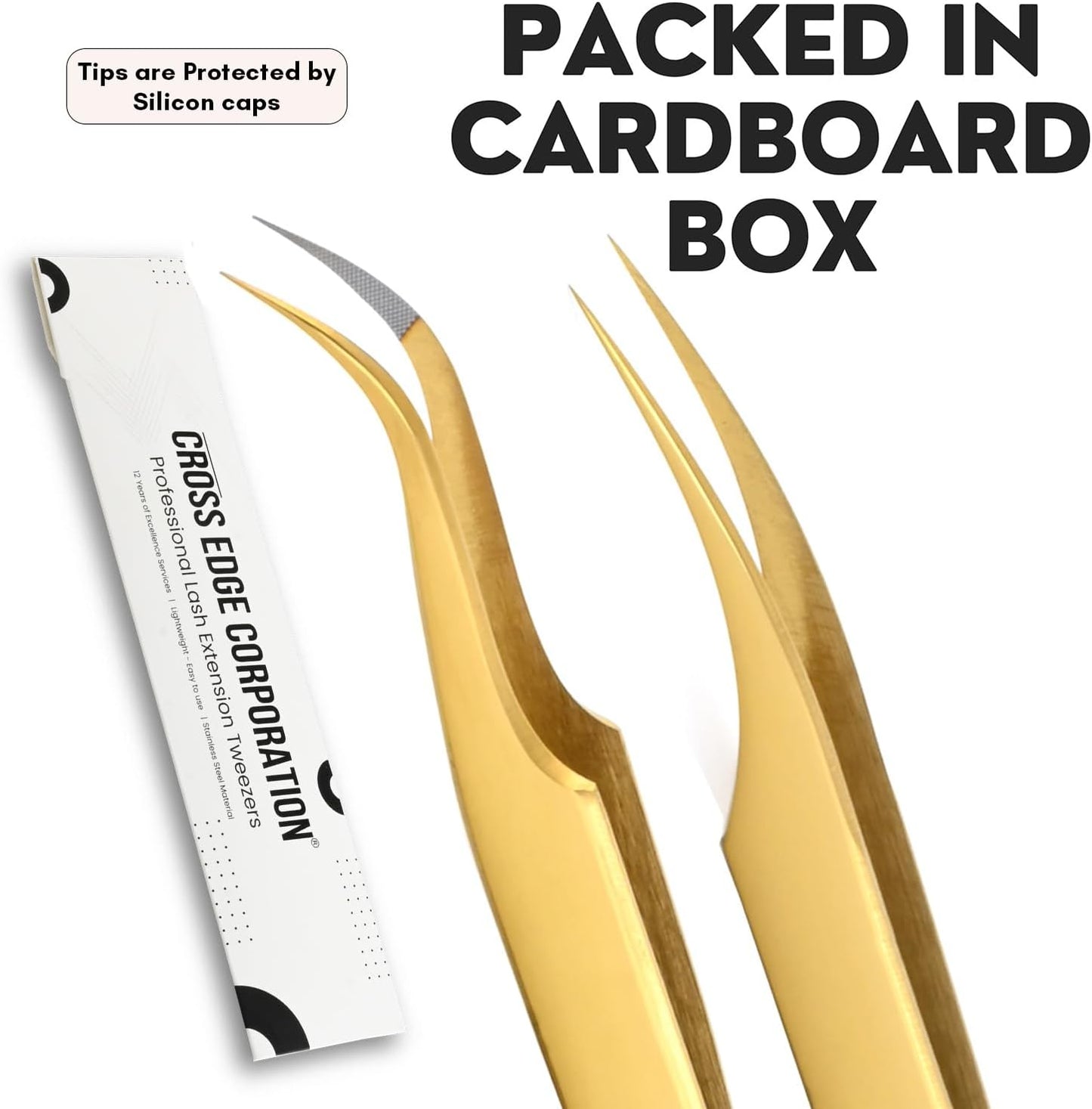 2Pcs Fiber Tip Grip Boot Volume Tweezers and Dolphin Isolation Eyelash Tweezers Set Professional Precision Mink Lashes Fan Making Mega Volume Boot Lashing Tweezers (Gold Set)