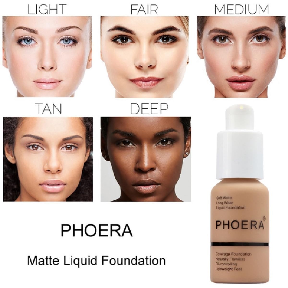 2 Pack PHOERA Foundation 108# Tan and 109# Mocha,Flawless Soft Matte Liquid Foundation 24 HR Oil Control Concealer Foundation Makeup.