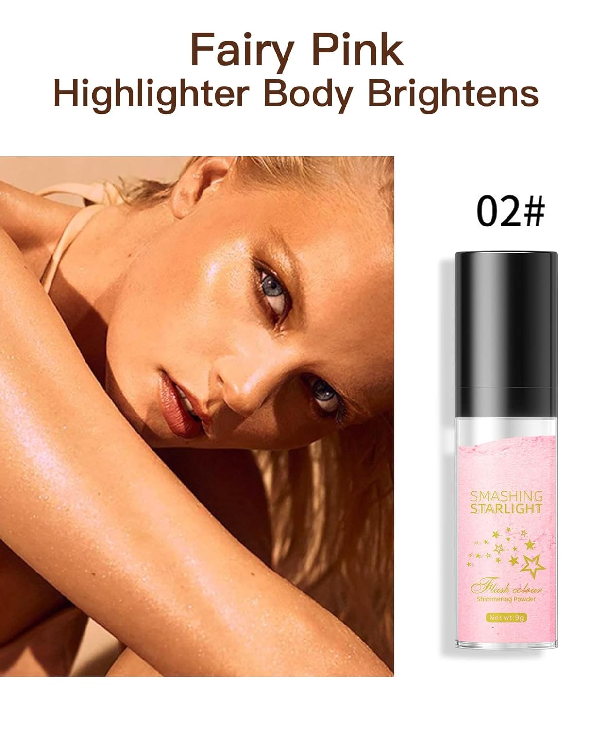 Fairy Highlight Puff Stick Highlight Patting Powder - Multi-Functional Shimmer Powder for Illuminating and Brightening Your Face and Body (#02 Pink)