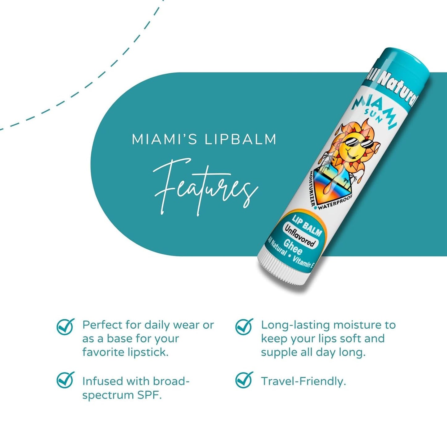 Miami Sun Natural Ghee Lip Balm, Hydrating Lip Treatment with Shea Butter & Beeswax, Organic & Non-Toxic, Best for Dry, Chapped Lips - Moisturizing, Healing, Chemical-Free Lip Care (4 Count, Natural)