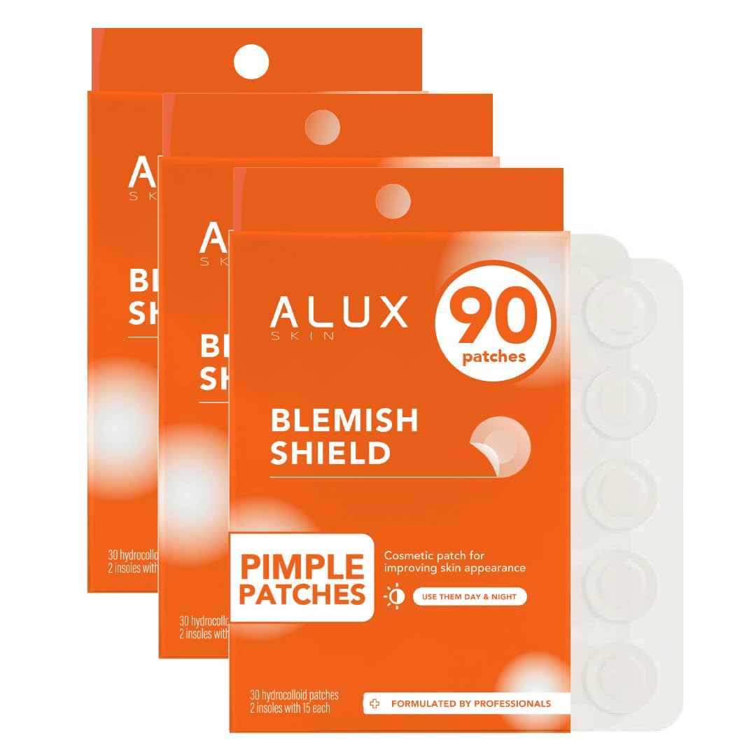 ALUX Skin Pimple Patches for Face, 90 Unit, Hydrocolloid Skin Care Acne, Safe for Sensitive Skin, Use Under Makeup, Absorbing Spot Cover Stickers for Zits, Blemishes, Pimples, Breakouts (3 pack)