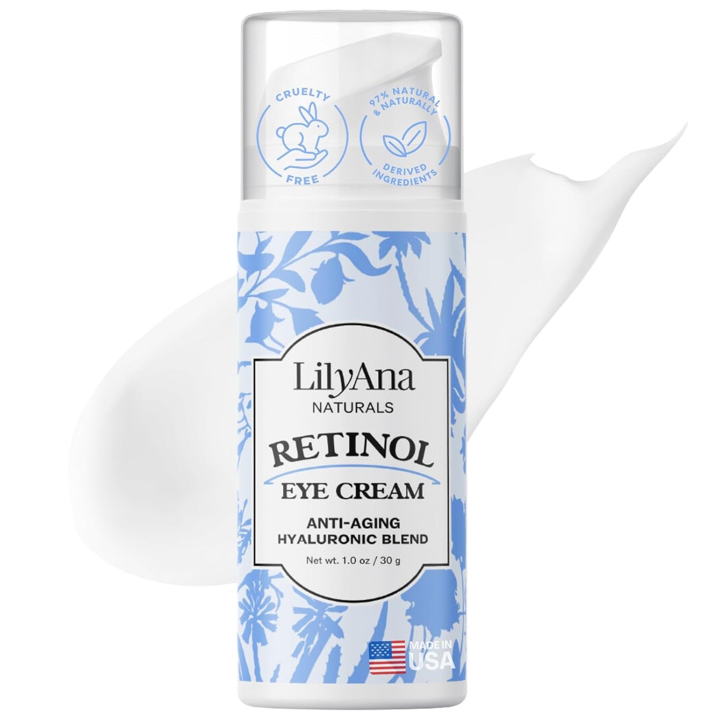 LilyAna Naturals Eye Cream - Eye Cream for Dark Circles and Puffiness, Under Eye Cream, Anti Aging Eye Cream Reduce Fine Lines and Wrinkles (1.0 Ounce, Retinol)