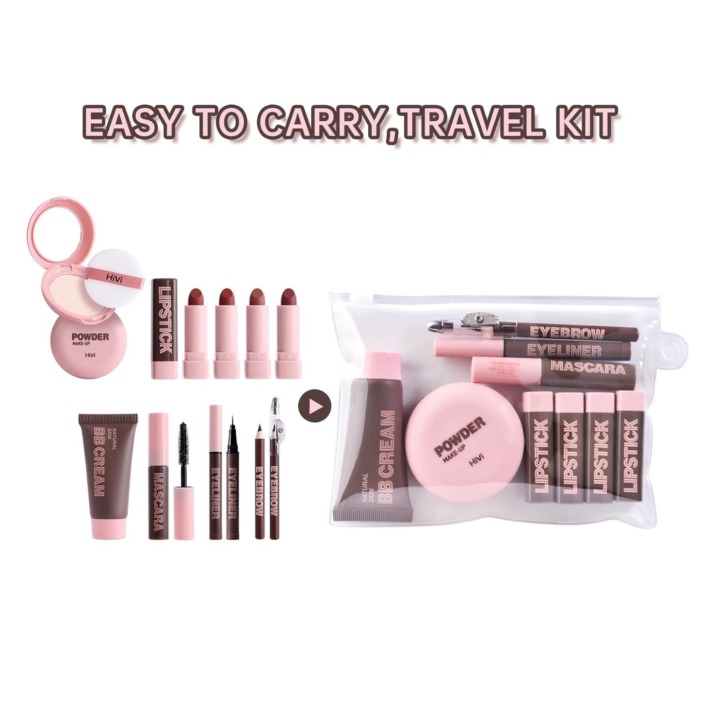 LAMUSELAND Makeup Kit for Women Girls Full Kit, 9 Pieces All in One Professional Makeup Gift Set for Beginner, include Lipstick, Eyebrow, Eyeliner, BB Cream, Powder, Mascara (B)