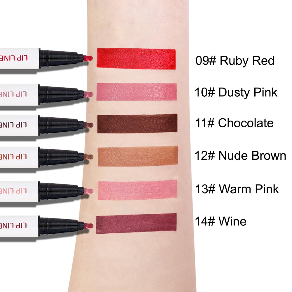 2Pcs Longwear Liquid Lip Liner Stain Marker Pen Set Long Lasting Waterproof, Mocha Nude Brown Matte Semi Permanent 24 Hour Lip Liner and Lipstick Combo, Color Stay Lipliner All Day Lips Stain peel off