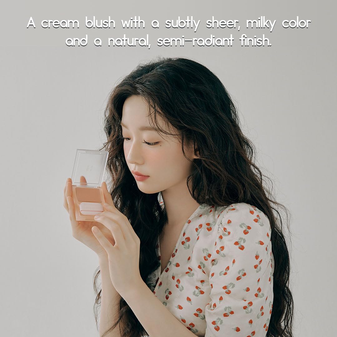 HOLIKA HOLIKA Colored Milk Cream Blush 07 ROSY OAT: Glowing, Natural Makeup, Glossy Finish, Soft, Creamy Dough like texture, Shimmer, Radiant, Plumping, Cheek, Lightweight, Clean, Buildable