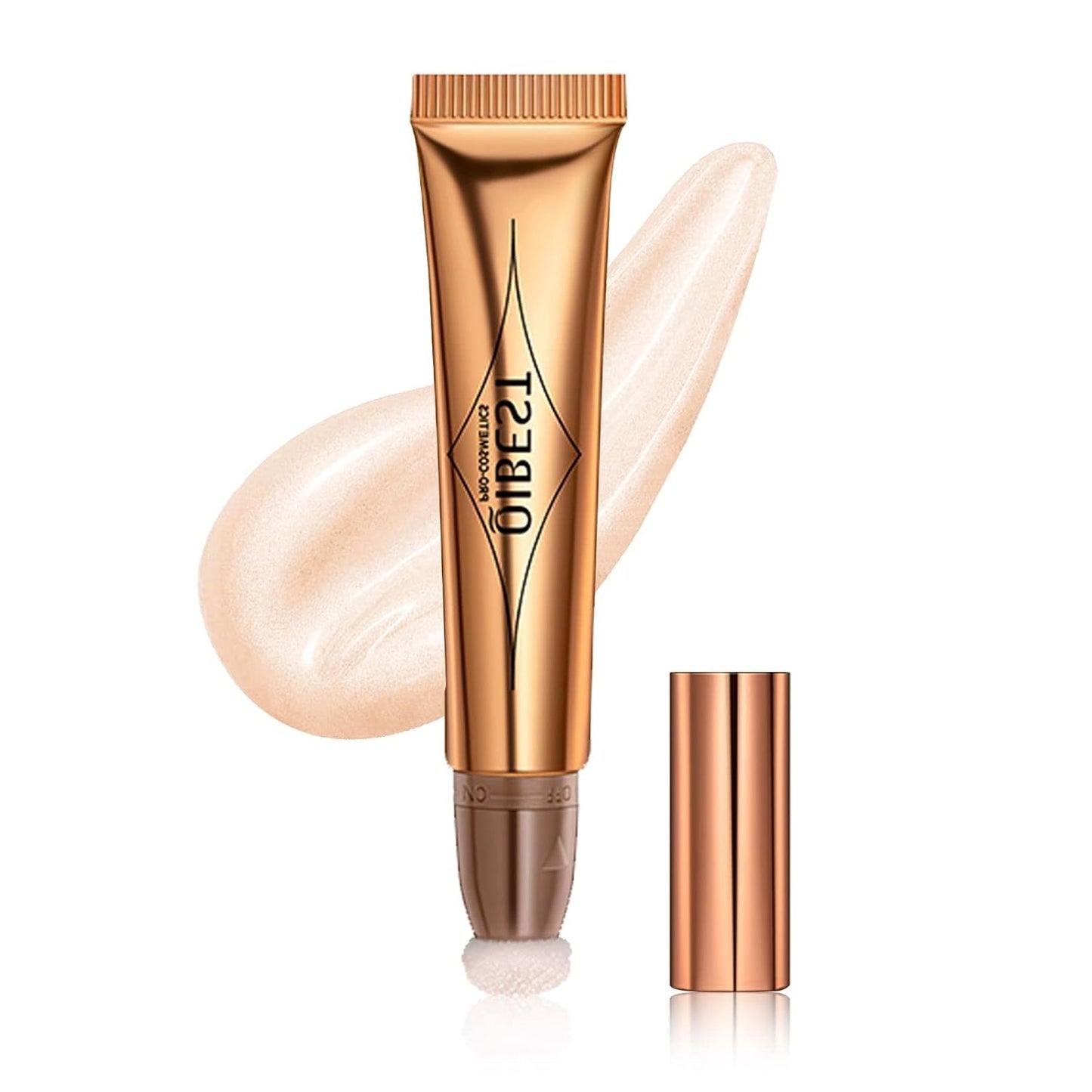 Highlighter Beauty Wand, Cream Liquid Highlighter Makeup Stick, Silky Smooth Face Shimmer Bronzer Stick with Cushion Applicator, Lightweight Body Face Glowing Highlighter, Cruelty-free(Pearl White)