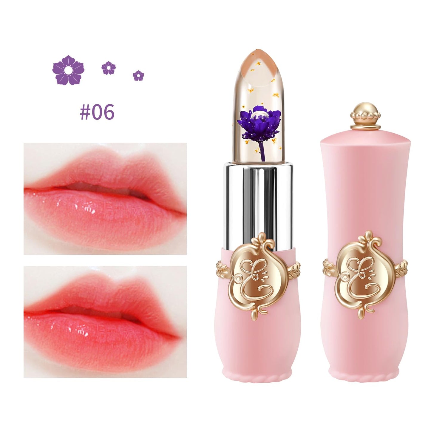 3 Pcs/Set Flower Jelly Lipstick Set Temperature Change Moisturizer Long Lasting Nutritious Balm Magic Color Change Lip Gloss (Flower Jelly Lipstick 040506)