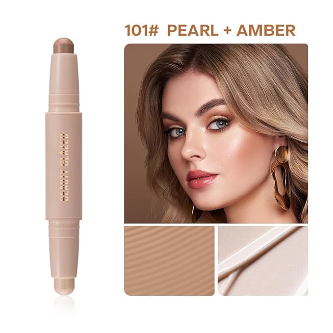 Double head contour stick, Highlight & Contour Bronzer Stick, durable and waterproof contour stick set, facial makeup contour face cream(01#Bronzer contour and glow sticks) 