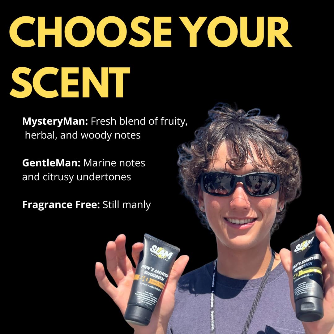 SLAM GentleMan Men's Sunscreen Lotion SPF 50 & Moisturizer – Face & Body Sunblock, Anti-Aging, Water-Resistant, Hawaii Act 104 Safe, Skincare for Men, Cologne Scented – 3 fl oz. each. Double pack.