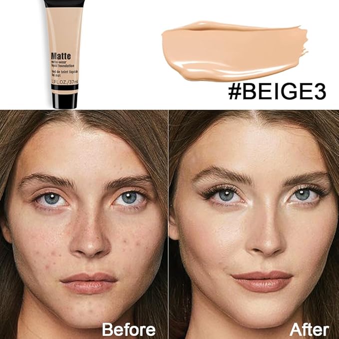 1 Pack Liquid Foundation Cream for Face Makeup,Durable Full Coverage Matte Concealer Make Up,Oil Control & Waterproof Base Primer -1 Fl.Oz (BEIGE 7#)