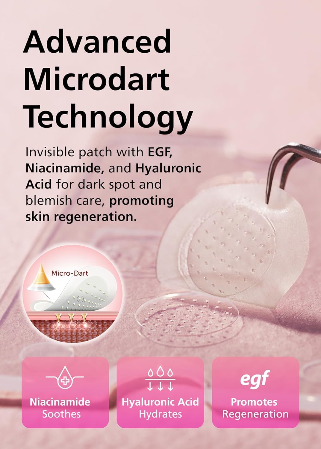 Easyderm Real Calming Patch Microdart Pimple Patches, Clear Nano Micropoint | Niacinamide, Hyaluronic Acid, EGF Acne Dark Spot Care, K-beauty | 12 Counts