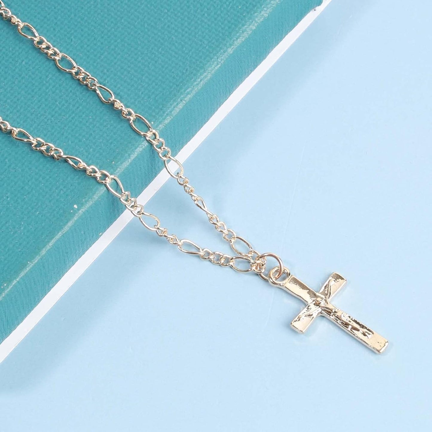 Jesus Cross Necklace Chain Gold Crucifix Cross Pendant Necklace Minimal Religious Necklace Christian Necklace Jewelry for Women and Girls Gift for Her