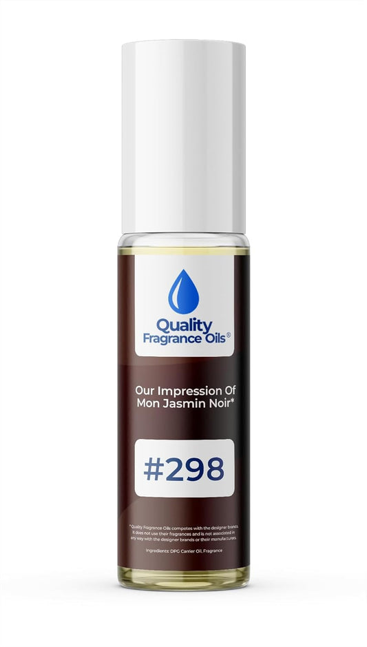 Quality Fragrance Oils' Jasmine Mon Noir Impression #298 | Long-Lasting Perfume Oil, Alcohol-Free, Strong Scent, 10ml Roll-On | Affordable Alternative to Designer Fragrances