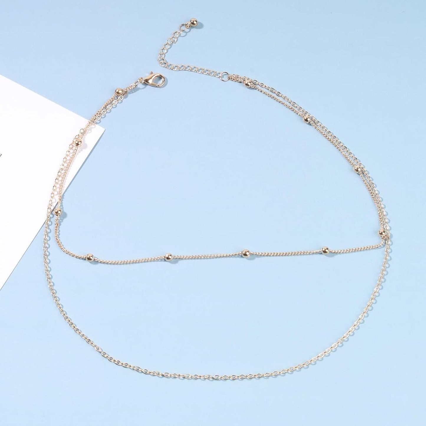 Boho Layered Satellite Choker Necklace Gold Ball Chain Necklace Short Collar Necklace Vintage Double Layer Necklace Jewelry for Women and Girls Gifts