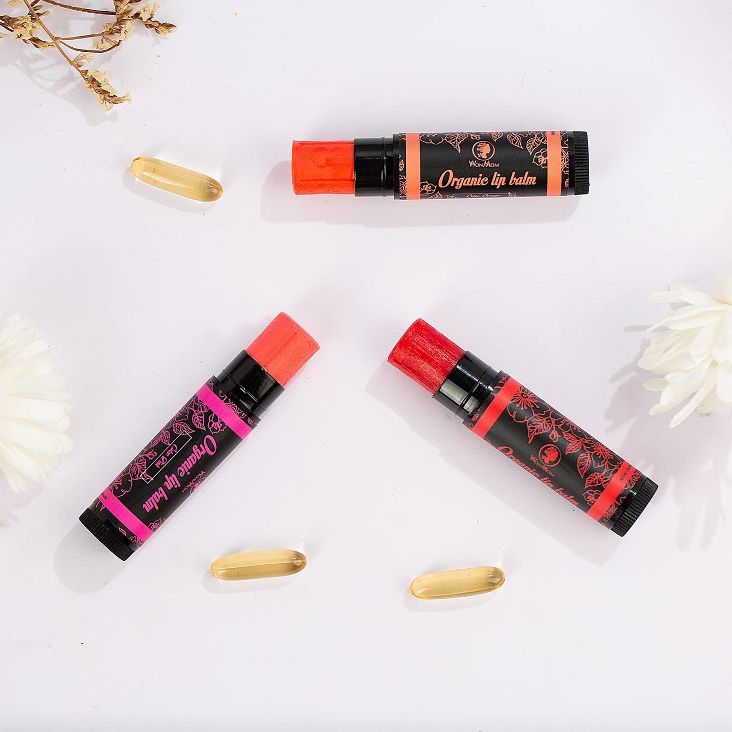Organic Lip Balm with Cordyceps (Color: Pink, Orange, Red) (Pink)