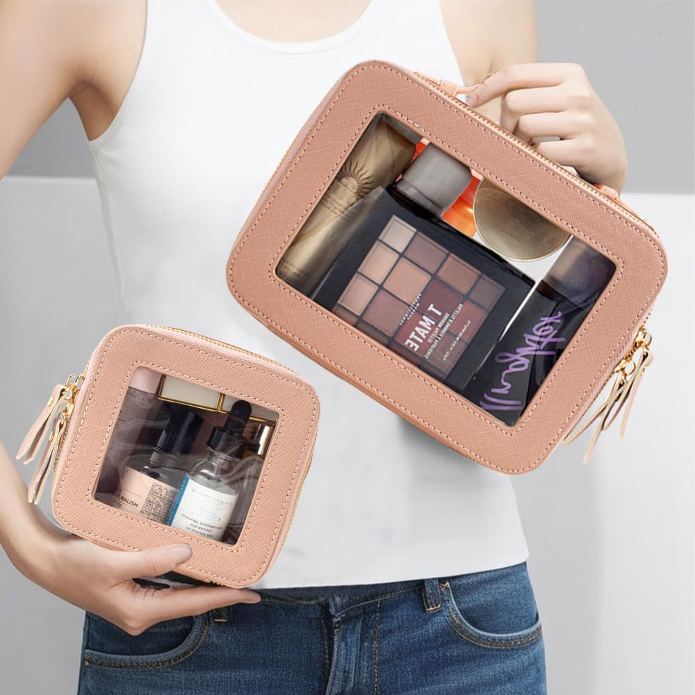 Clear Makeup Bag Small, TSA Approved Portable Toiletry Bag with Zipper Cosmetic Travel Bag Makeup Organizer Case Mini Makeup Pouch for Purse Car Organizer Bag for Women Men