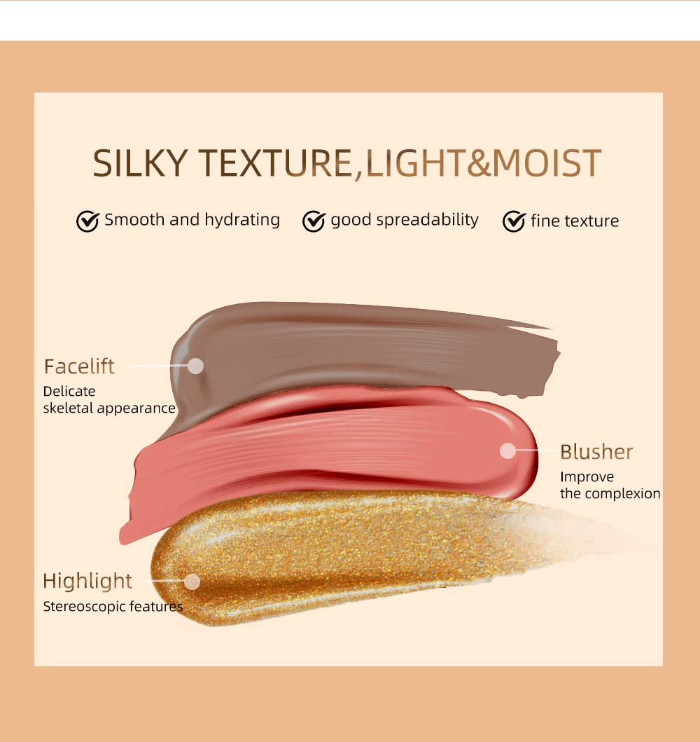 Highlighter Beauty Wand, Cream Liquid Highlighter Makeup Stick, Silky Smooth Face Shimmer Bronzer Stick with Cushion Applicator, Lightweight Body Face Glowing Highlighter, Cruelty-free(Rose Gold)