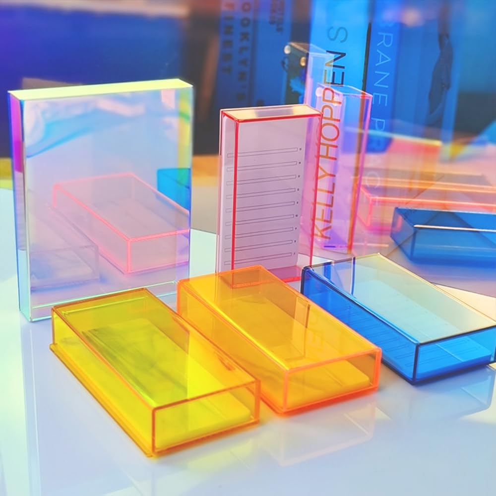 Grafting False Eyelash Acrylic Extension Pallet Organizer, Eyelash Extension Glue Tweezers Plate Makeup Palette, Dustproof Storage Box Display Training Tools Salon (Marble Pink)