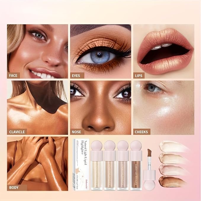 GECOMO Liquid Contour Beauty Wand Face Highlighter Bronzer Makeup Stick, Dewy Finish, Moisturizing Silky Smooth Texture 0.25 Oz/ 7.5ml - 03 ROSE GOLD
