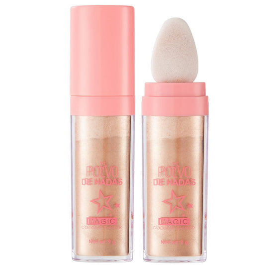 Polvo De Hadas Fairy Dust Highlight Patting Powder - Full Body Contouring and Clavicle Pearlescent Patting Powder for Face and Eye, Halloween Sparkling Body Glitter Powder (#03 Golden brown)