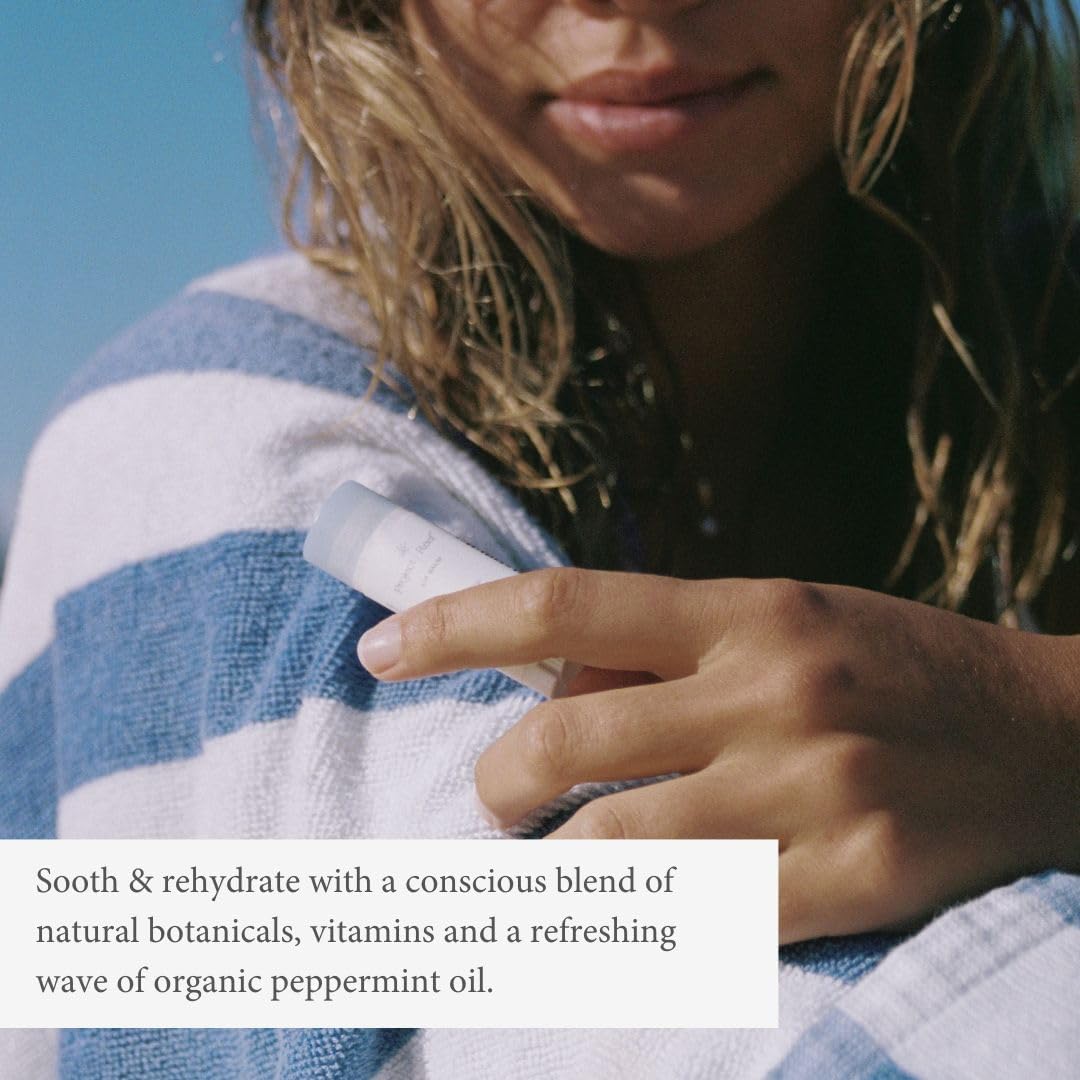 Cooling Lip Balm w/Organic Peppermint, Shea Butter, Vitamin E, Hydrating Chapstick, Soothe Dry Sunburnt Lips, After Sun Care, 2 Pack