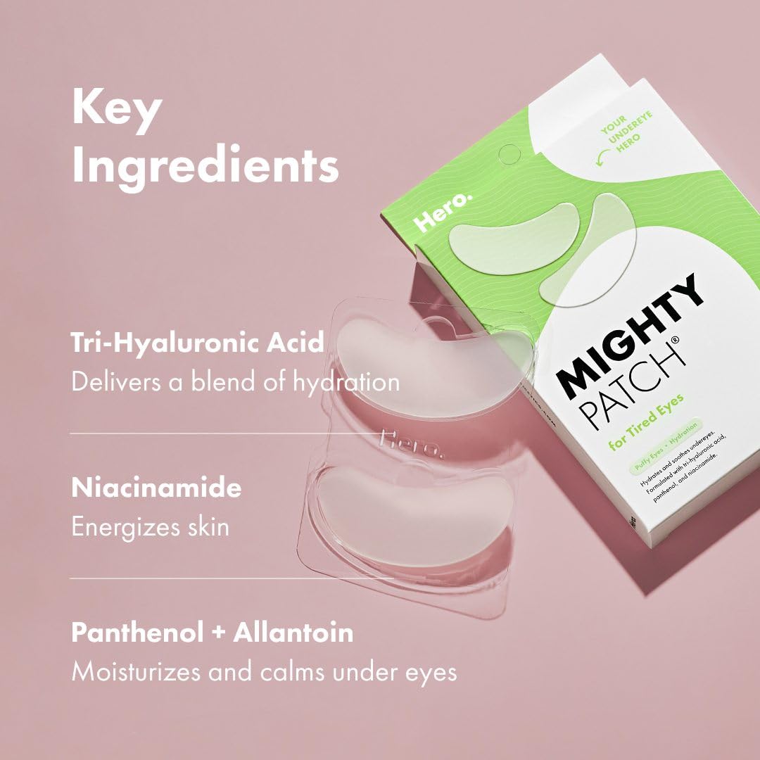 Hero Cosmetics Mighty Patchโข for Tired Eyes Patches - Soothing Hydrogel Patches - Awakens and Visibly De-puffs Undereyes with Multiple Applications (6 Count)