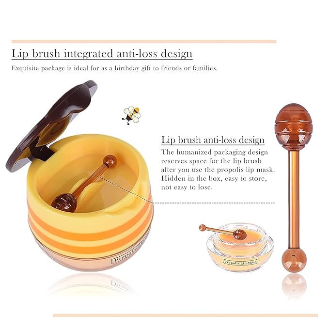 6PCS Bee Lip Balm Honey Pot๏ผHoney&Strawberry&Watermelon&Cherry&Apple&Coconut Lip Mask Overnight Propolis Moisturizing Lip Balm Hydrating Prevention Dry and Crack Lip Scrubs Exfoliator Lip Wrinkle Care