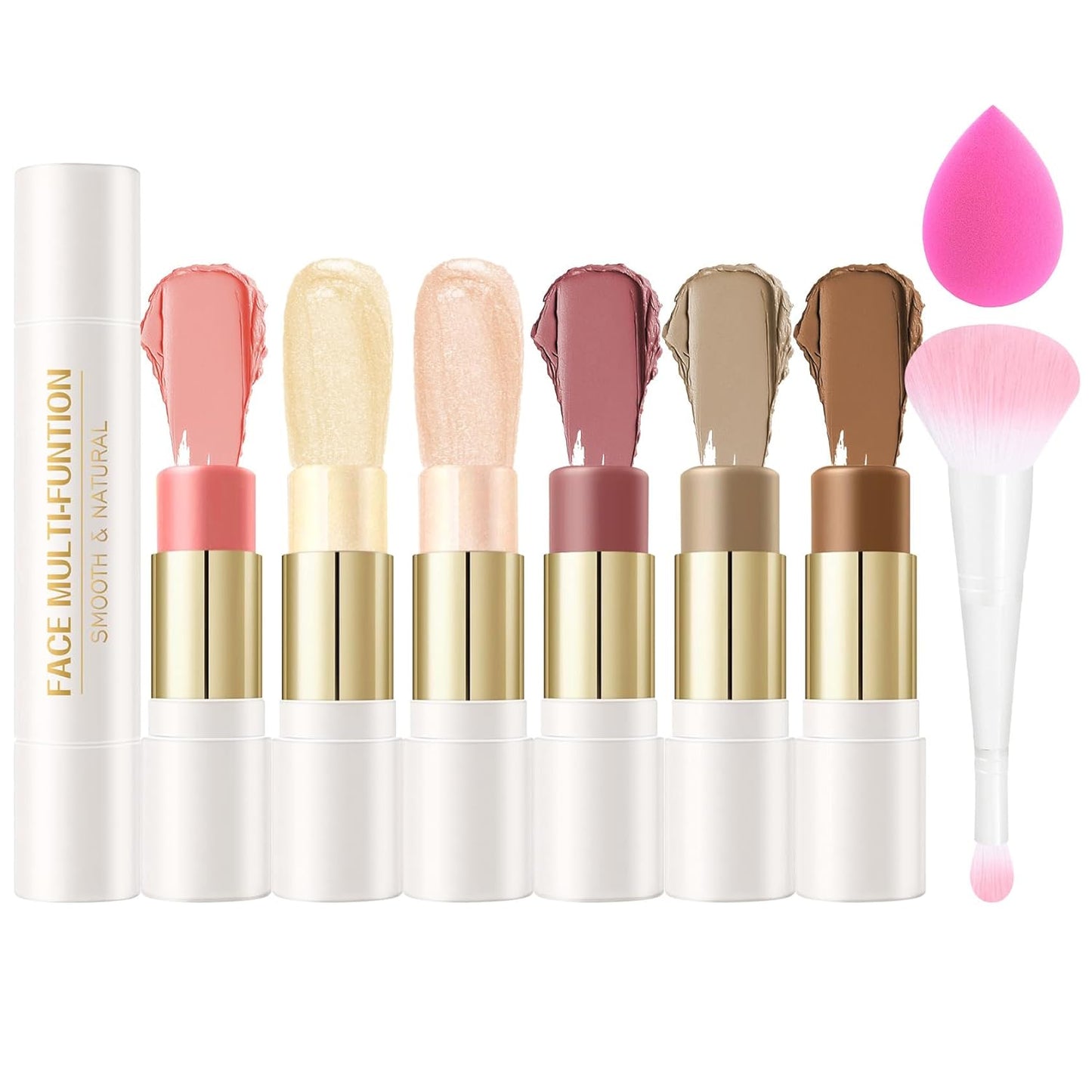 6 Colors Cream Contour Stick Set,Double-ended Cream Bronzer Stick,Highlighter Stick,Blush Stick,Professional Highlighter Makeup Contour Kit,Easy to Sculp Contorno Maquillaje(Set A)