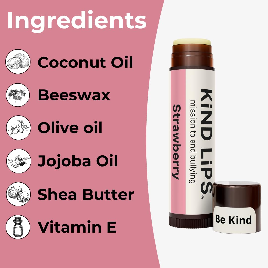 Strawberry Lip Balm – Natural & Organic Lip Moisturizer with Sweet Strawberry Flavor | Gluten-Free, Paraben-Free Chapstick Alternative for Dry, Chapped Lips | Kind Lips Single Tube