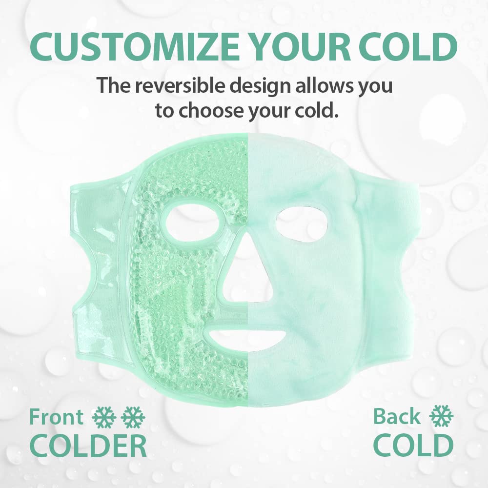 NEWGO Gel Face Mask Cold Pack Cooling Gel Face Mask, Hot Cold Therapy Cold Face Mask for Puffy Eyes, Migraines Relief, Skin Care, Puffiness, Acne - Green