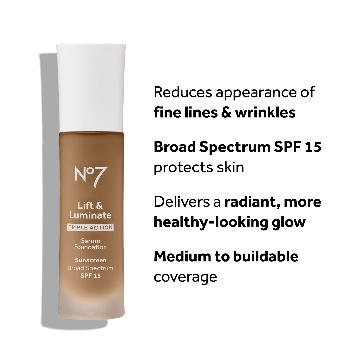 No7 Lift & Luminate Triple Action Serum Foundation - Liquid Foundation Makeup with SPF 15 for a Dewy, Glowy Base - Radiant Serum Foundation for Mature Skin - Cool Ivory (1 Fl Oz)