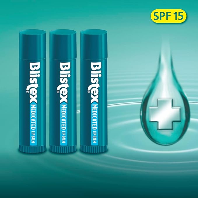 Blistex Medicated Lip Balm, 0.15 Ounce, 3 Count (Pack of 1) Prevent Dryness & Chapping, SPF 15 Sun Protection, Seals in Moisture, Hydrating Lip Balm, Easy Glide Formula for Full Coverage