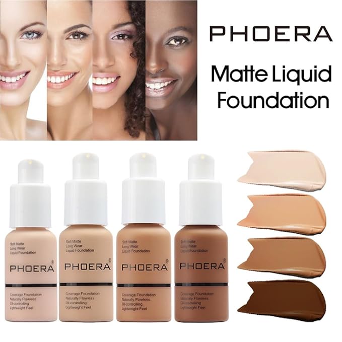 2 Pack PHOERA Foundation 106 Warm Sun Makeup,Full Coverage Foundation for Women and Girls