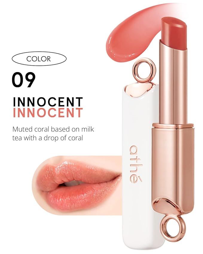 ATHÉ Authentic Lip Balm 09 INNOCENT (Tinted), Lightweight Wear & Plumping Lips without Stickiness, Moisturizing & Nourishing Plant-Based Vegan Chapstick for Dry, Petrolatum Free, Cruelty-Free