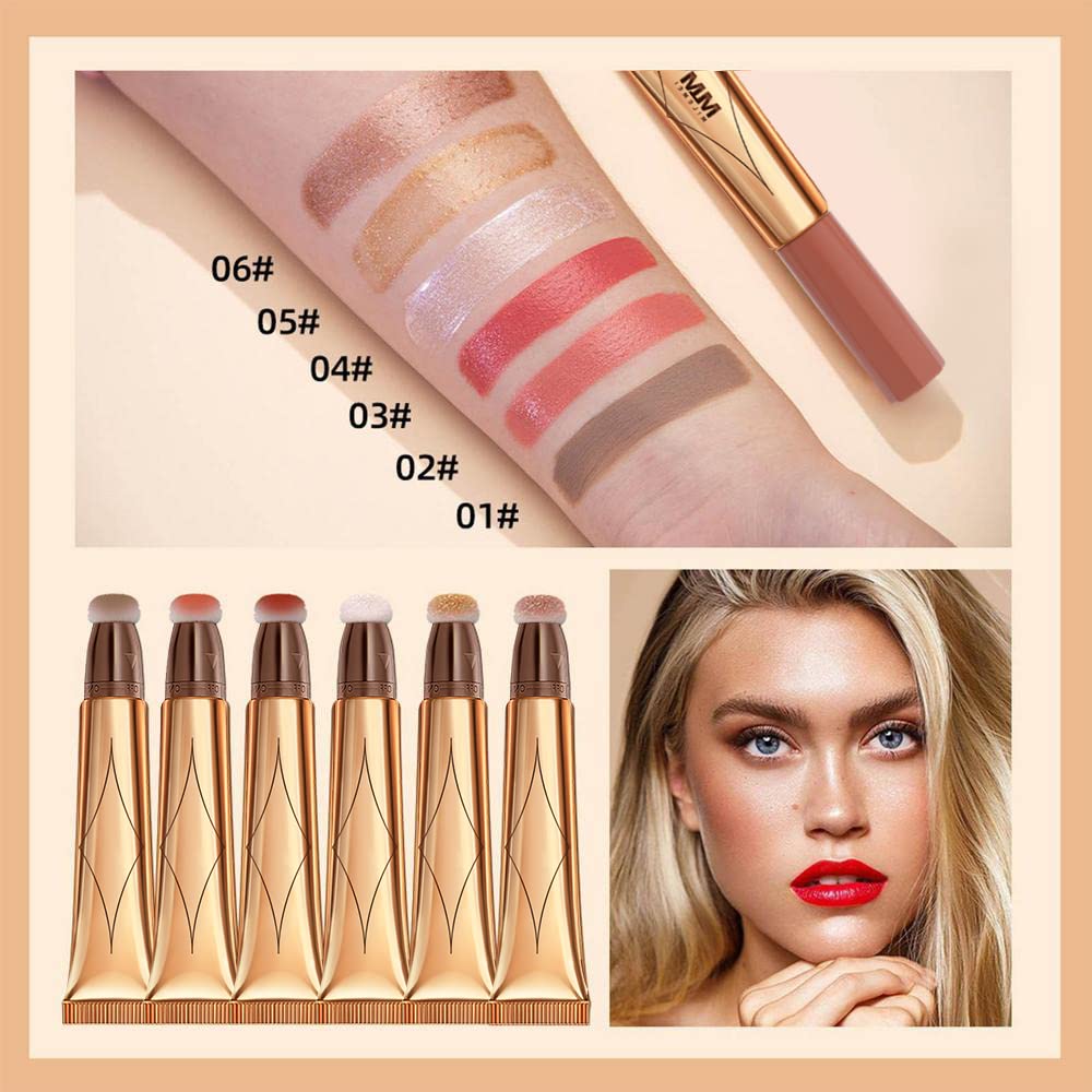 2 Color Contour Beauty Wand, Highlighter ,Face Concealer Contouring with Cushion Applicator Long Lasting & Smooth Matte Finish Liquid Illuminator Makeup Stick (01# Contour&02#Peach Pink)