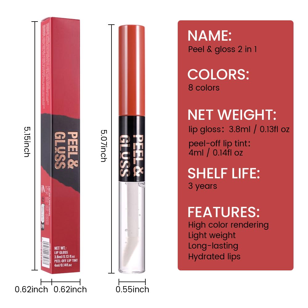 2Pcs Lip Stain Peel Off Lip Gloss oil Dual-Ended Combo, Lips Liner Stain Peel Off Masque, Long Lasting & Waterproof, Transfer-Proof Lip Tint Stain with Lip oil for All Skin Type 06#+07#