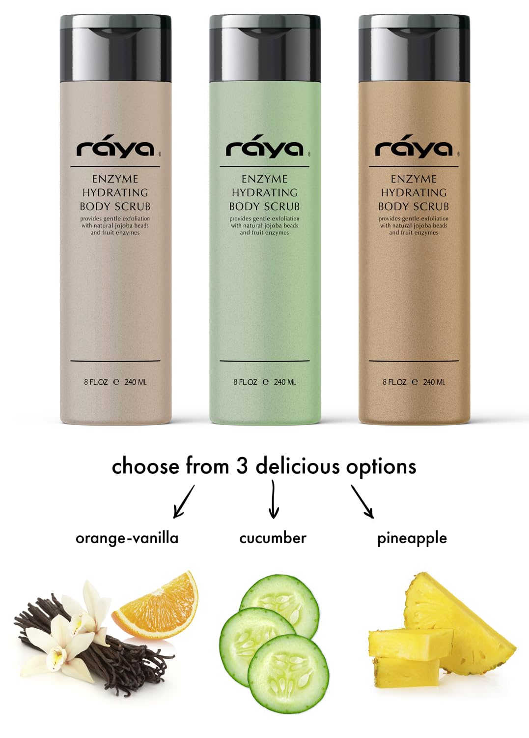 RAYA Enzyme Hydrating Body Scrub 8 oz Cucumber Scent (S-104) | Gentle and Exfoliating Body Scrub | Made with Seaweed, Jojoba Beads, and Fruit Enzymes