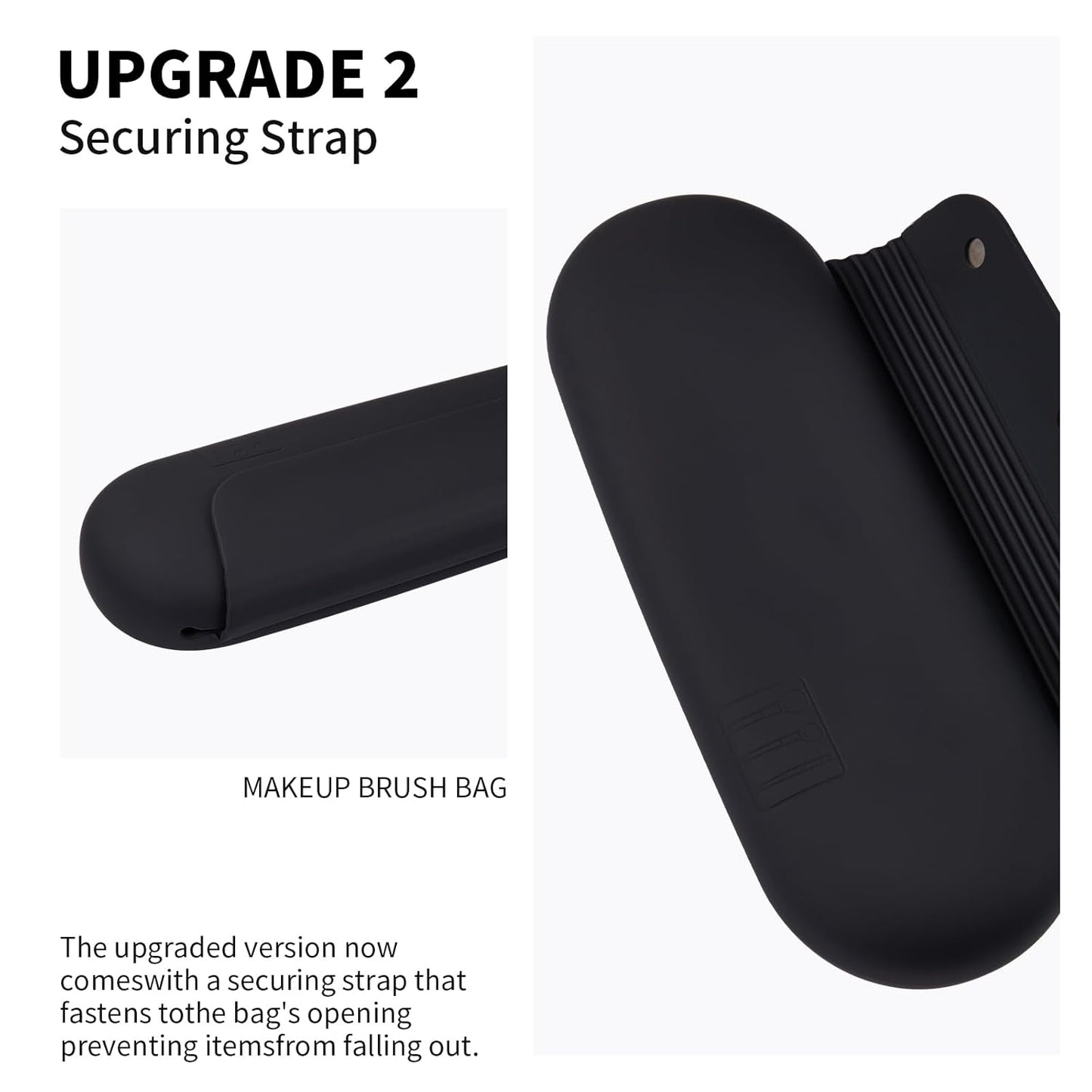 Silicone Makeup Brush Holder Travel Cosmetic Bag:Soft Portable Cosmetic Face Brushes Holder with Upgrade Anti-Fall Out Magnetic Closure, Large Travel Makeup Brush Case - Black