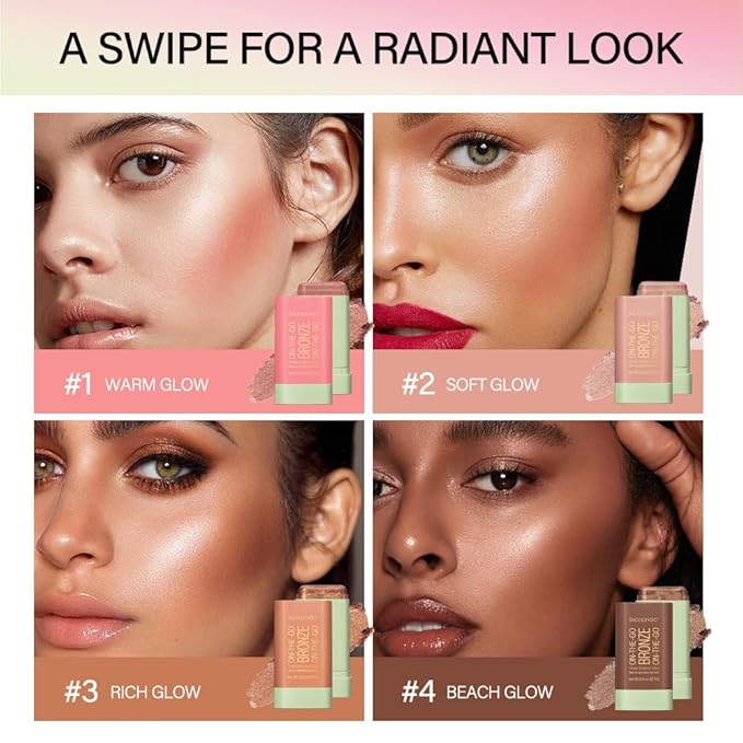 Cream Contour Stick,Multi-Use On The Go Bronzer Stick,Long-lasting Highlight Stick,Glow Bronzer Stick for Face,Lightweight and Blendable Contour Stick for Women (03# Rich Glow)