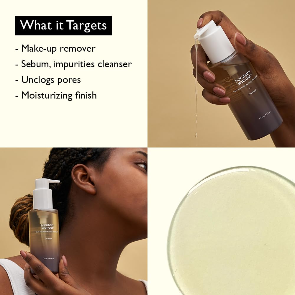 HARUHARU wonder Black Rice Moisture Cleansing Oil, 5.1 fl oz, Double Cleansing, Daily Makeup remover, Pore Oil Cleanser, Korean Skincare for sensitive, normal and Oily Skin