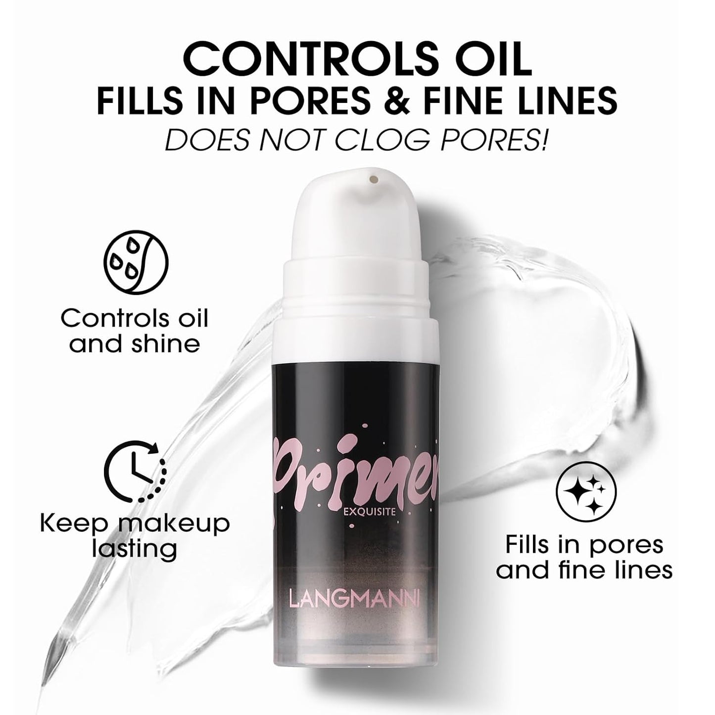 LANGMANNI Matte Grip Face Primer, Transparent Skin Perfecting Hydrating Primer,Unique Smooth Gel-Based Primer Essential For Longlasting Perfection Face Makeup (0.33 Fl Oz, 2)